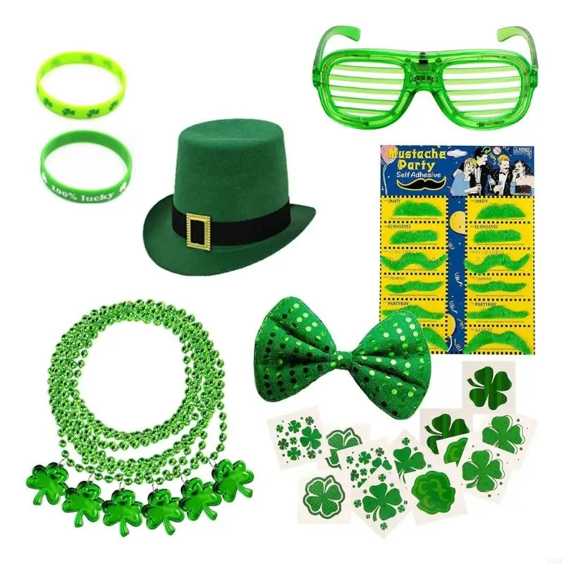 

Green Bangles&Necklace&Glasses Patricks Day Shamrock Top Hat for Adult Y166