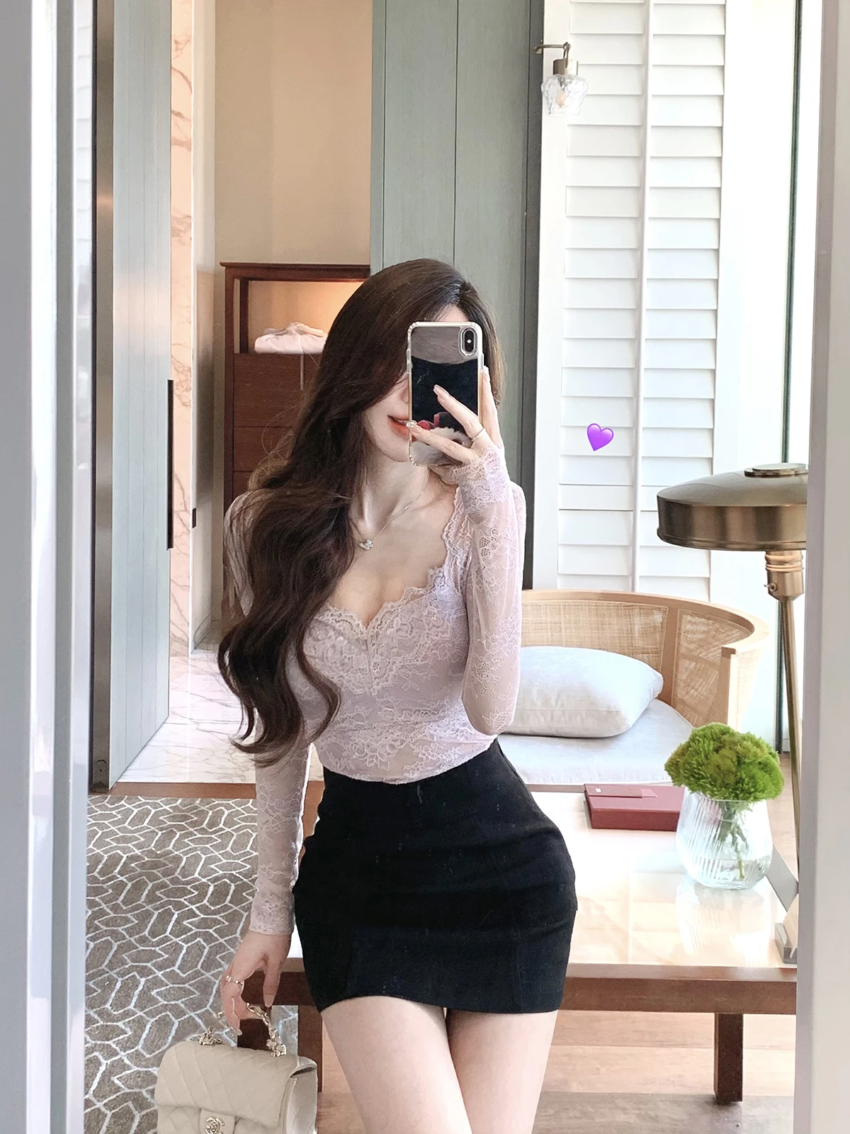 

Sexy Lace Long Sve V-Ne T-irt Women's Base Layer Top JustQin 2025 Winter Collection Daily Wear Slim Fit Girl's Tee