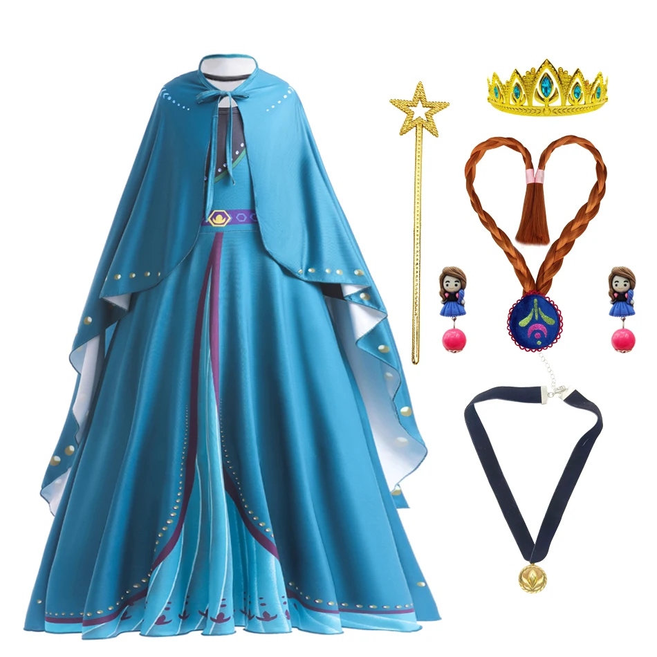 

Princess Anna Costume for Halloween Disney Frozen Characters Cosplay Clothes And Accessories Kids Carnival Party Outfits