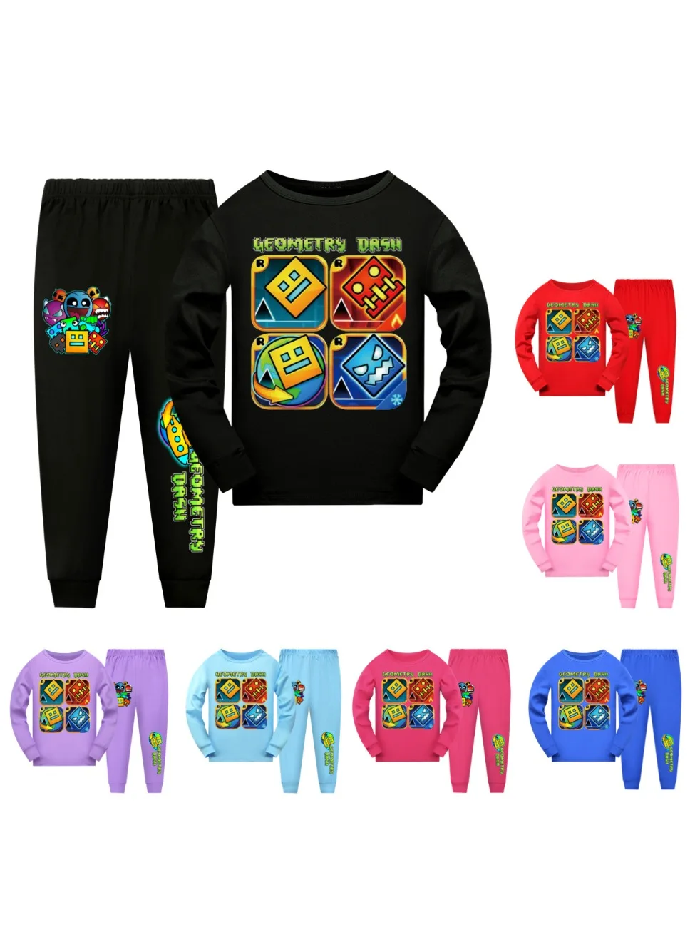 

New Geometry Dash Pajama Sets Autumn Children Pyjamas Girls Boy Game Cotton Sleepwear Baby Underwear Set Kids Clothes