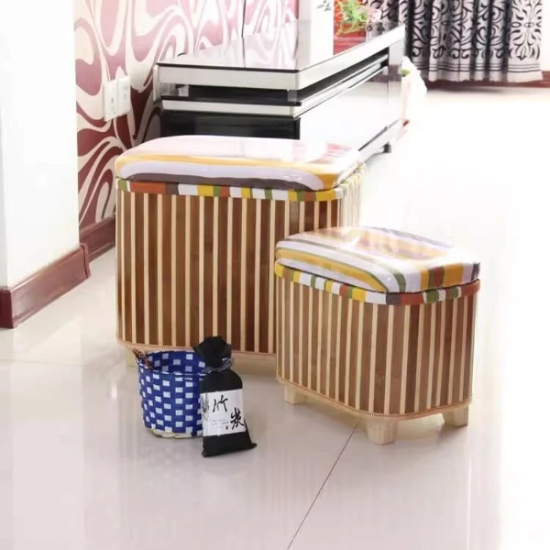 Eco-Friendly Bamboo Woven Storage Stool Wooden Multi-Functional Organizer Box Sofa Bench for Hallway