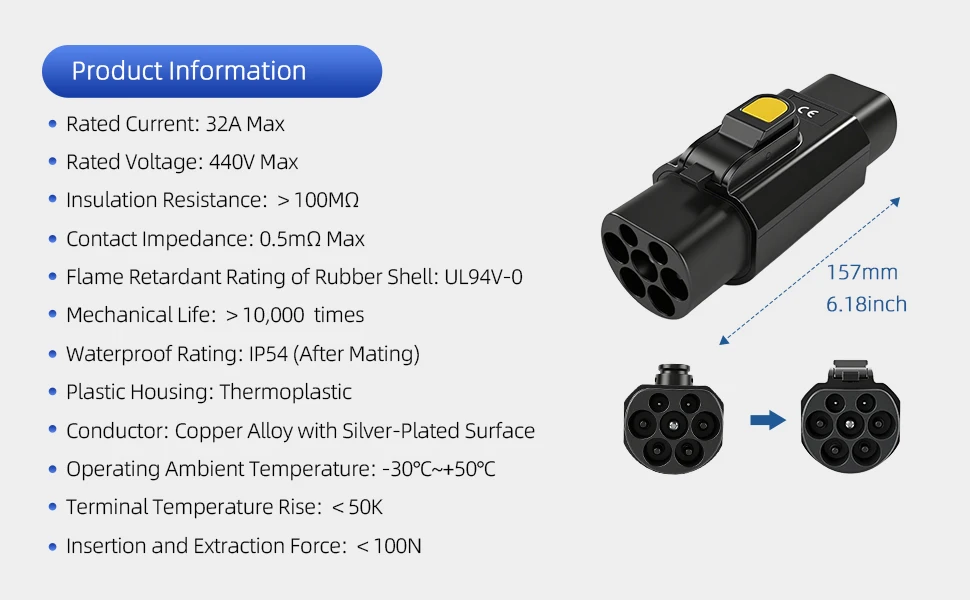EVqiaoyi Typ2 auf GB/T EV-Adapter 32A 7KW/22KW von IEC 62196-2 Stapel auf GB/T EV-Ladekonverter für chinesische Standardautos – Detail 8