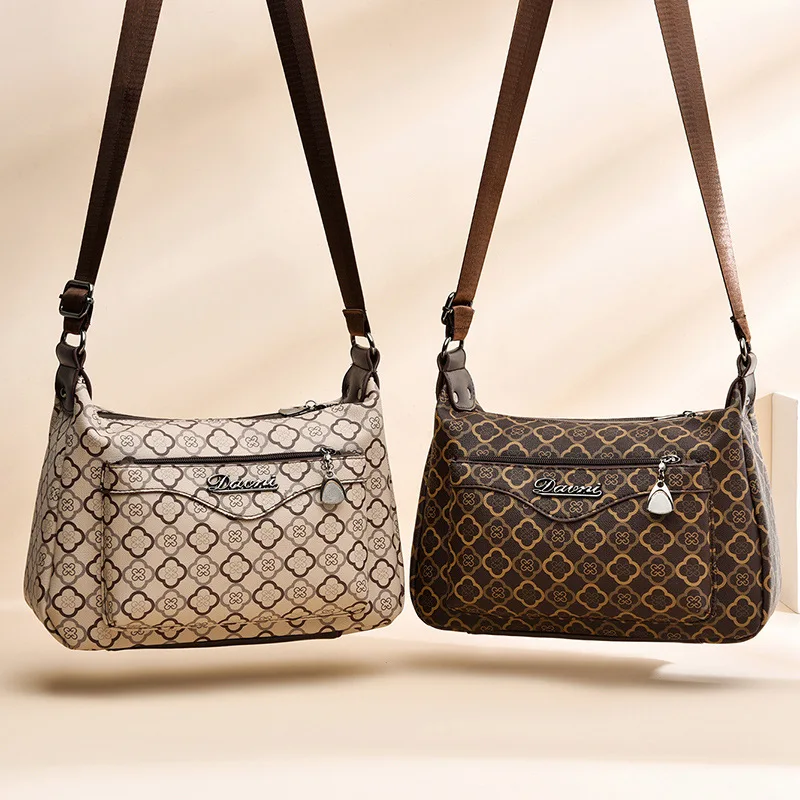 

Большая вместительная женская сумка на одно плечо на молнии с несколькими карманами, многослойная женская сумка через плечо с широким ремешком, кожаный кошелек для телефона