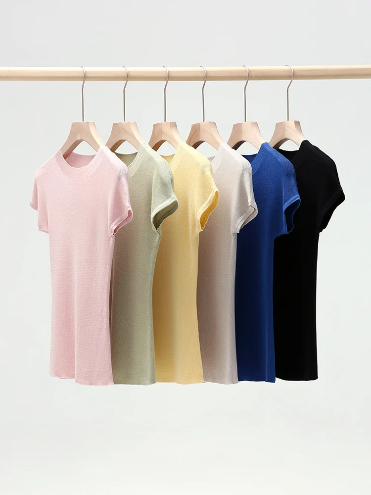 

Новинка 2026: Однотонный облегающий трикотажный топ Selene с круглым вырезом из лиоцелла, базовый слой для весны/лета