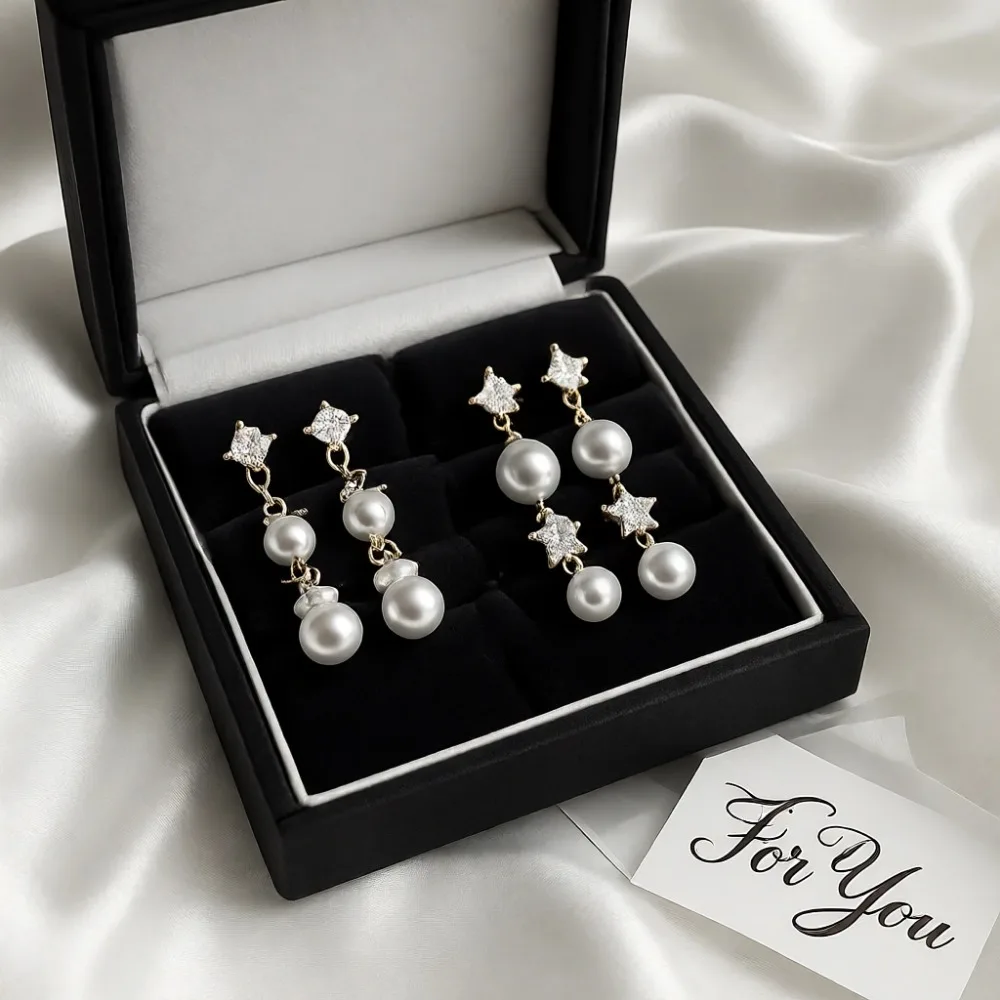 Pendientes de Aro con Perlas y Baño de Oro, Hipoalergénicos, Delicados, Modernos y Pequeños para Mujer