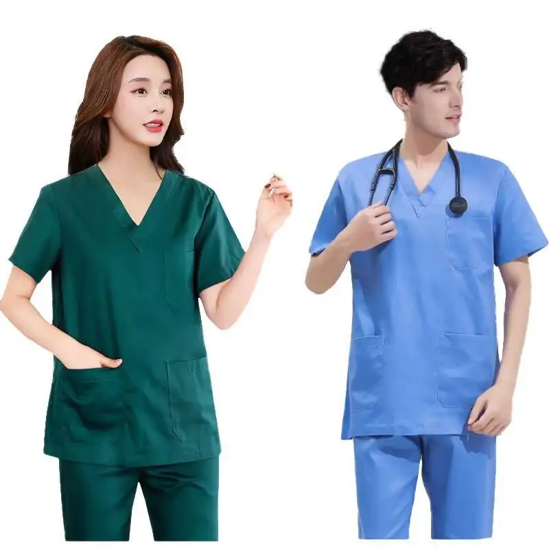 New Pure Cotton Women Men Surgical Gown Medical Dentista Uniforms Nurse Clinico Accessories For Work Suit Colors Top And Pants