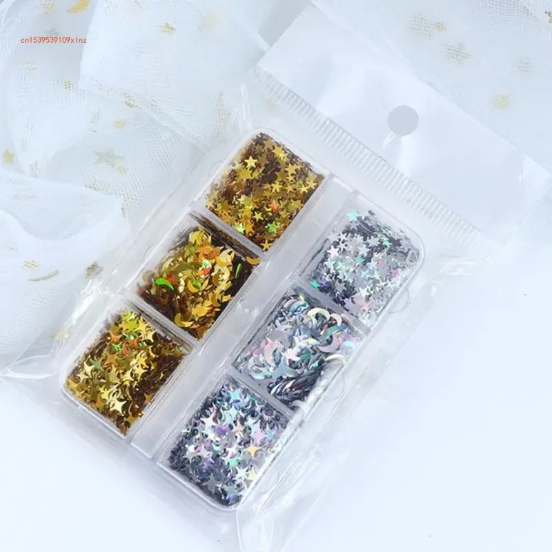 1 Box Sequins Decoration Colorful Tiny Moon Star Glitter Flakes For DIY Manicure Design Spring Accessories