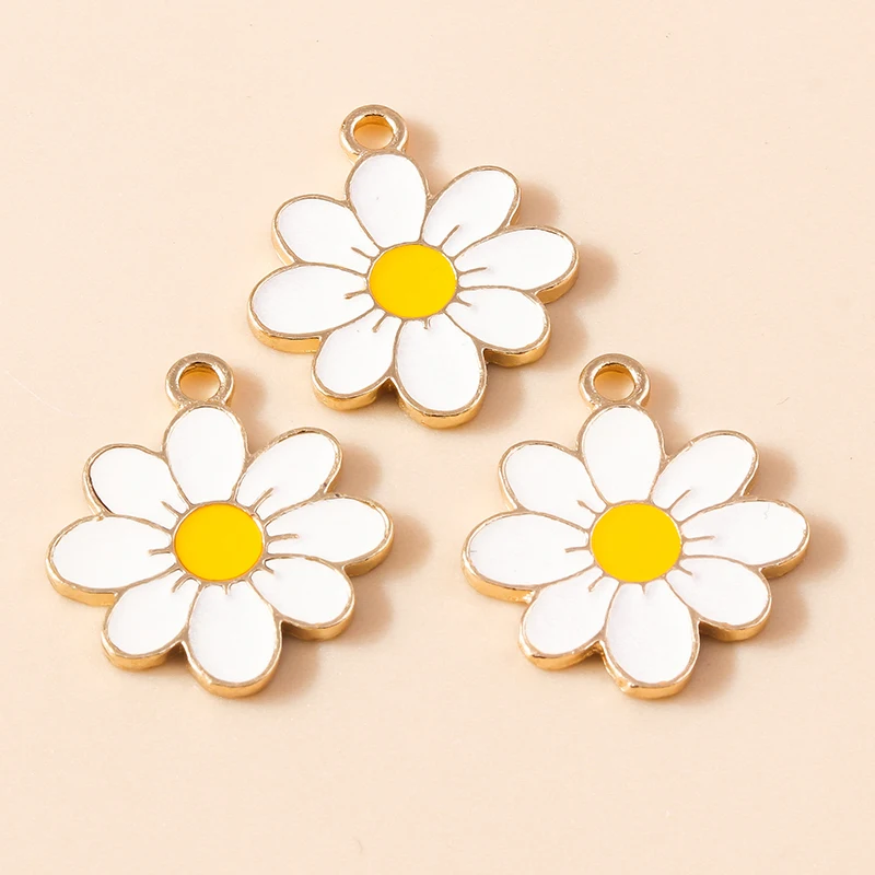 10pcs 19*21mm Enamel Daisy Flower Charms for Necklace Pendant Earring DIY Colorful Mini Charms Handmade Jewelry Finding Making