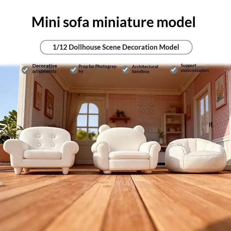 1:12 Scale Dollhouse Mini White Sofa Lovely Bear Ear Design Small Decorative Furniture for Kids Pretend Play