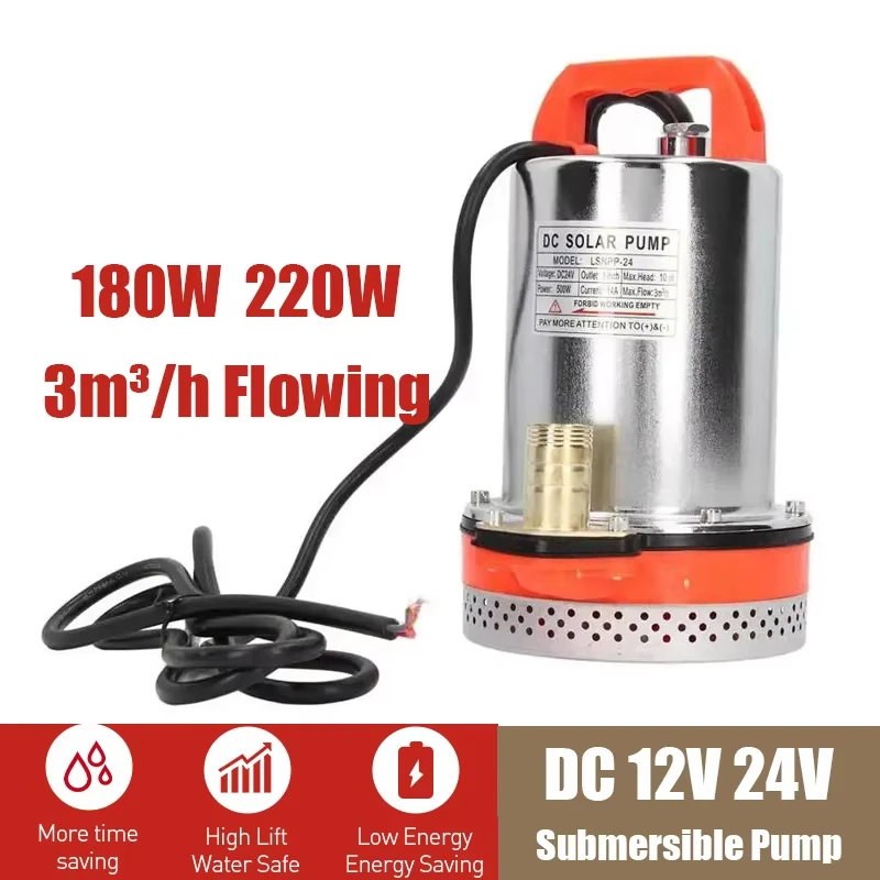 Pompa sommergibile DC 12V 24V 1 pollice 180W 220W Pompa acqua per pozzi profondi a grande flusso Pompa sommergibile per la circolazione dell'acqua per l'irrigazione