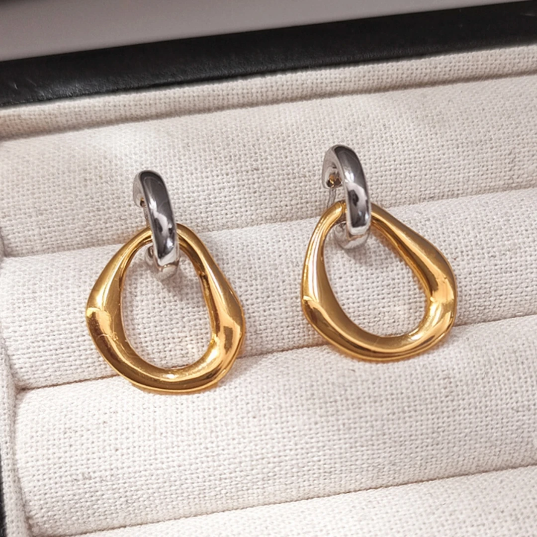 Fashion Two-color Irregular Earrings For Women Metal Combination Earrings Are Available In Two Ways To Wear Party Daily Jewelry image 3