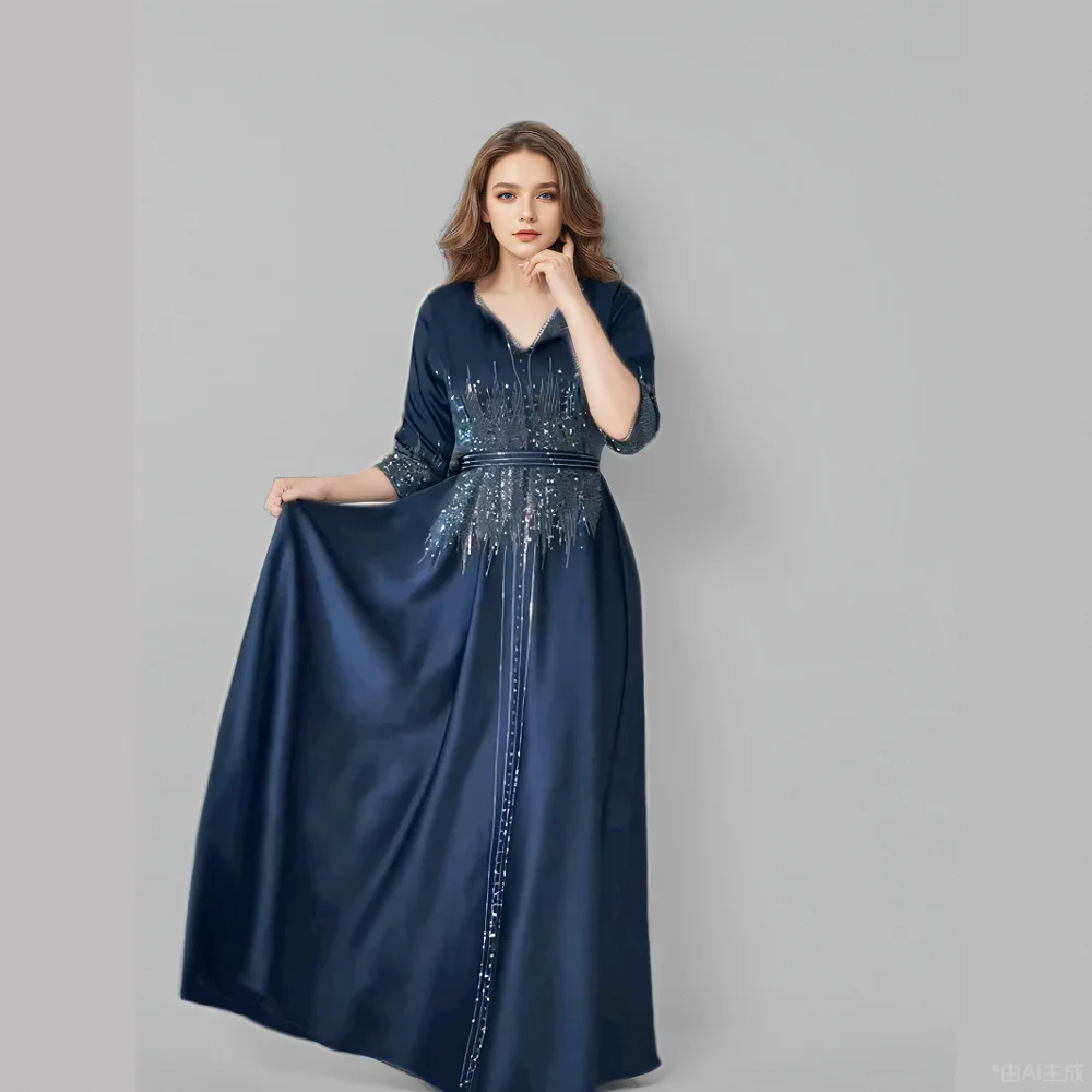 Abaya musulmana elegante para mujer, traje de noche con cuentas de diamantes, ropa informal de lujo, Vestido de satén de Dubái, moda 2024