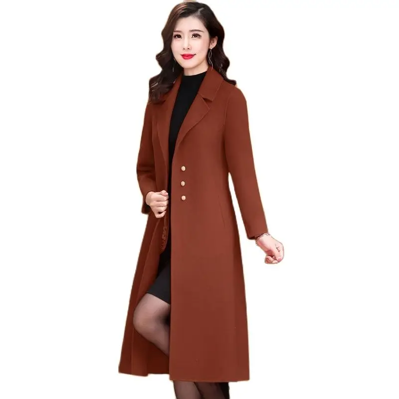 

2022 Autumn Winter New Women's Woolen Coat High End Elegant Female Single-breasted Cashmere Coat Thick Long Wool Jacket Overcoat