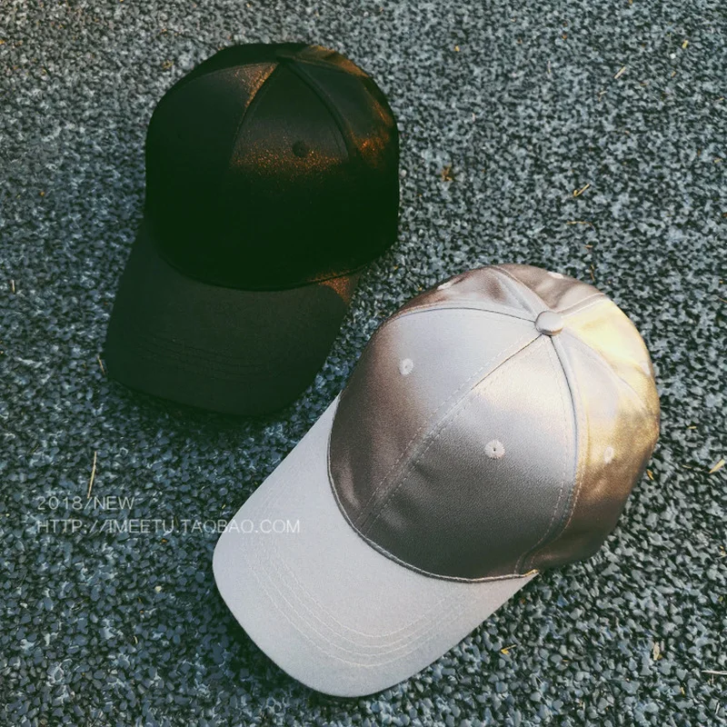 Women's baseball cap, smooth satin finish, curved brim, casual and fashionable, versatile black cap, sun-shading hat