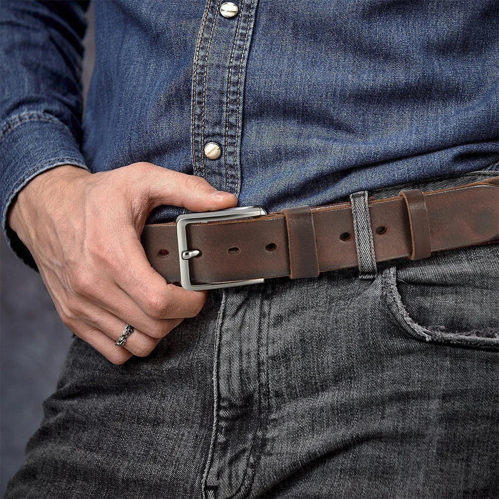Genuine Leather For Men's High Quality Buckle Jeans Cowskin Casual Belts Business Cowboy Waistband Male Fashion Designer