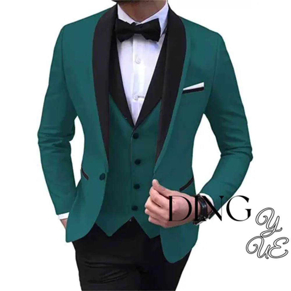 Trajes de boda para hombre, traje Formal hecho a medida, un botón, de 3 piezas esmoquin, terno (chaqueta, pantalones y chaleco)