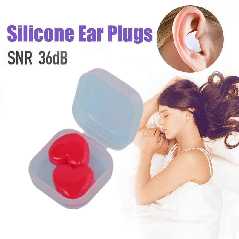 2PCS Silicone Ear Plug Reusable Love Heart Shape Silicone Wax Earplugs Swimming Moldable Earplugs Noise Reduction