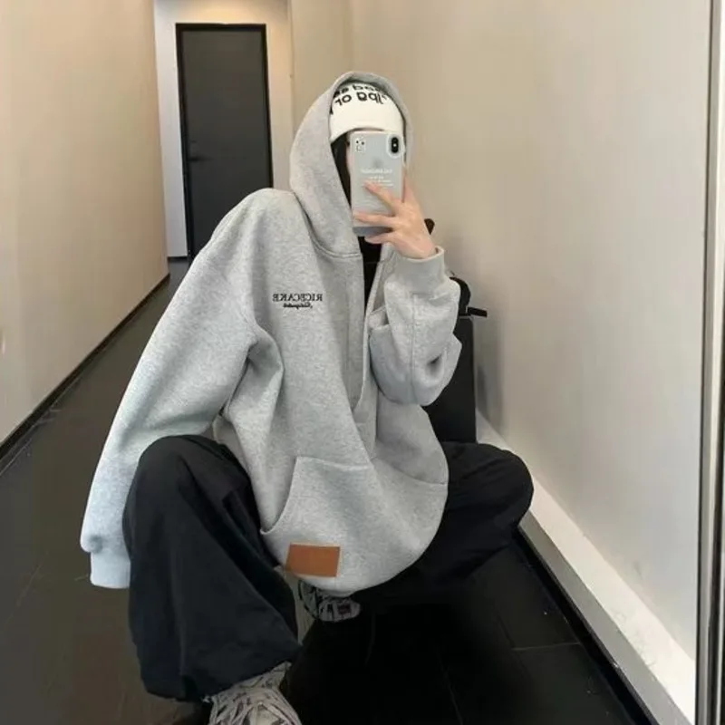 

Letter Embroidery Hoodie Women Winter Hip Hop Y2k Grunge Clothes Oversized Sweatshirts Top Pullovers Outerwears Girls Kpop Yk2