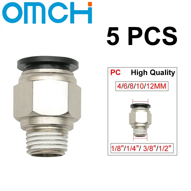 5PCS PC Pneumatic Air Connector Fitting PC 4mm 6mm 8/10mm Thread 1/8 1/4 3/8 1/2 Black Plastic Hose Fittings Pipe Fittings