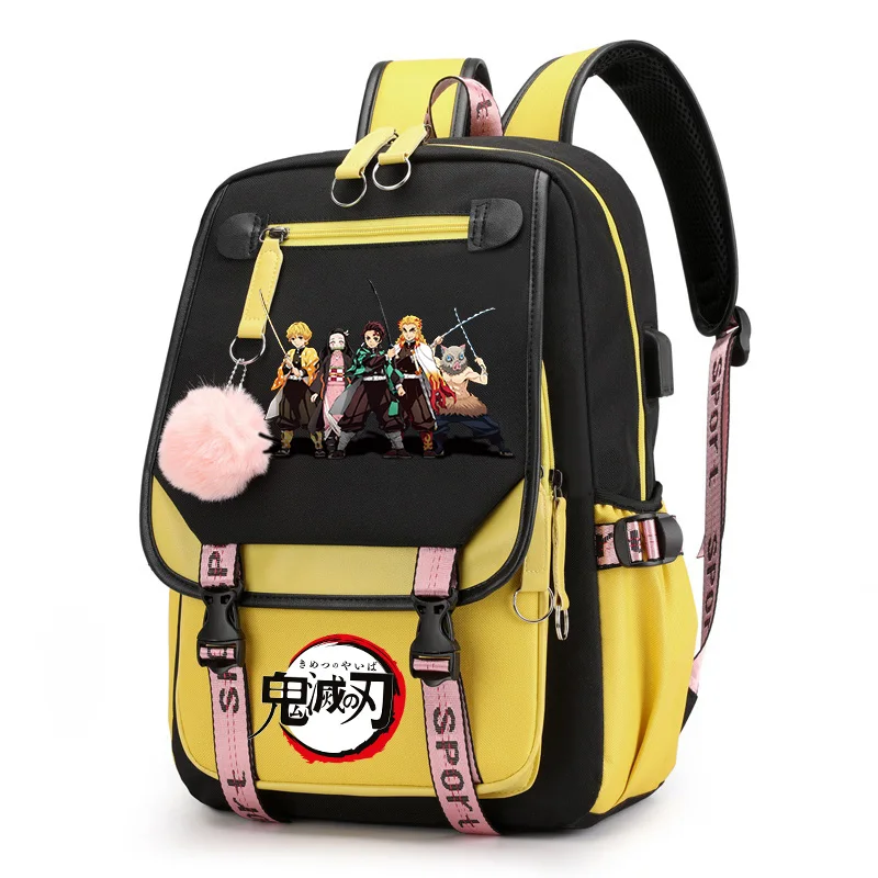 Demon Slayer tas punggung Anime hadiah tas sekolah kanvas Kimetsu no Yaiba ransel bepergian besar tas Laptop