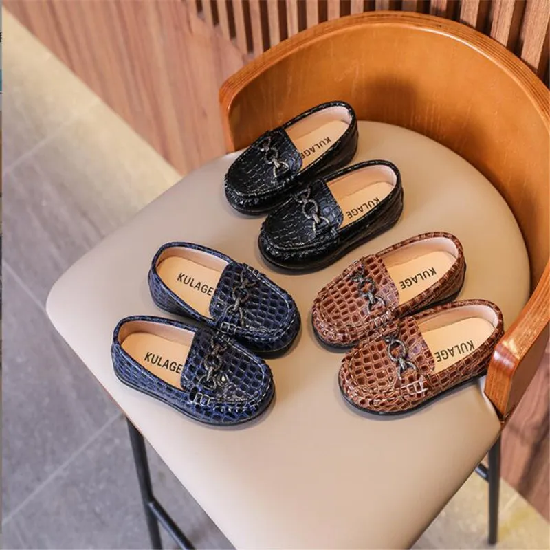 

Baby Boys Leather Shoes Kids Casual Flats Children Loafers Slip-on Metal Buckle Chic Moccasins Flats for Wedding Party 21-30 New