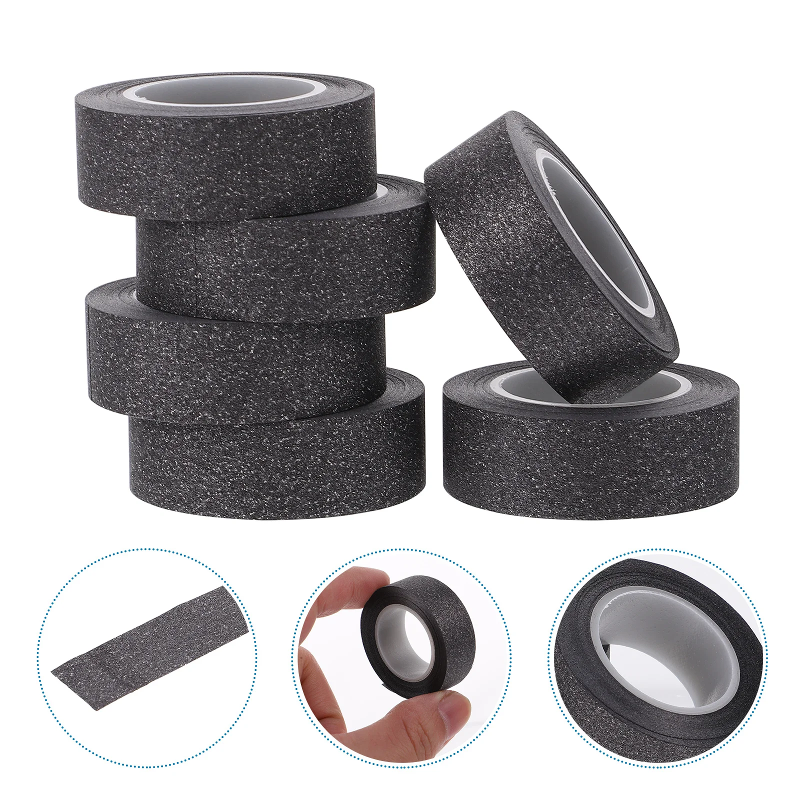 

6 Rolls Black Glitter Paper Tape Decorative DIY Scrapbook Craft Tape Roll for Gift Wrapping Diary Art Projects