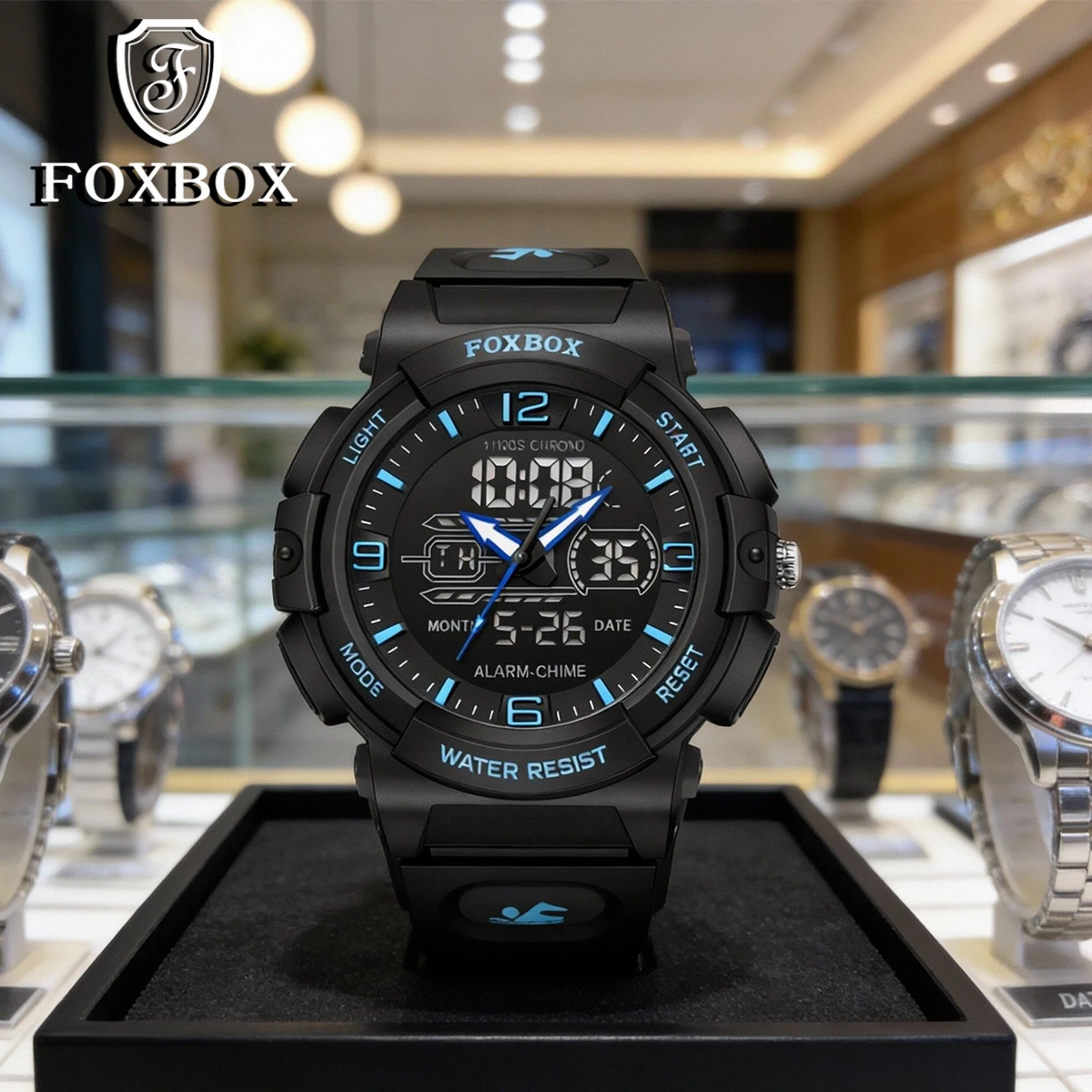 

FOXBOX Электронные часы с двойным цифровым дисплеем Повседневный секундомер Многофункциональные часы Студенческие часы Спортивные часы Reloj Hombre