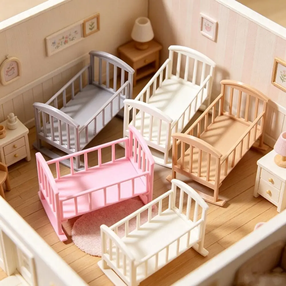 Unique 1:12 Dollhouse Baby Bed Simulation Miniature Rocking Bed Model Ornaments Rectangular Dollhouse Cradle Miniature Scene
