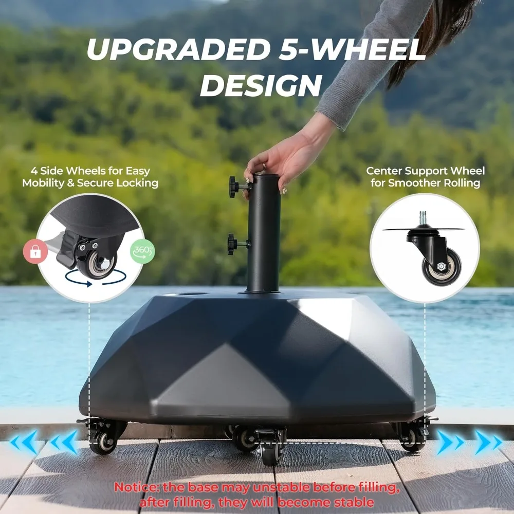 

H16 Patio Umbrella Stand Base with 5 Wheels - 127lbs Heavy Duty Rolling Weights Outdoor Market Umbrella Base