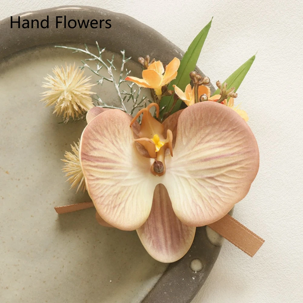 Butterfly Orchid Bridegroom-bride Corsage Romantic Delicate Pearl Wrist Flower Artificial Flower Fashionable Wedding Boutonniere