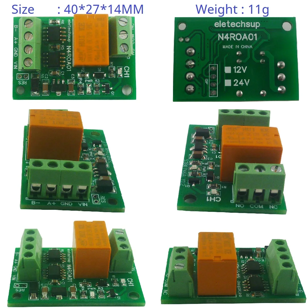 DC 12V 24V 1CH 3A Small Relay Board RS485 UART Serial Port Switch MODBUS RTU Command 01/03/05/06/15/16 Function Code Module