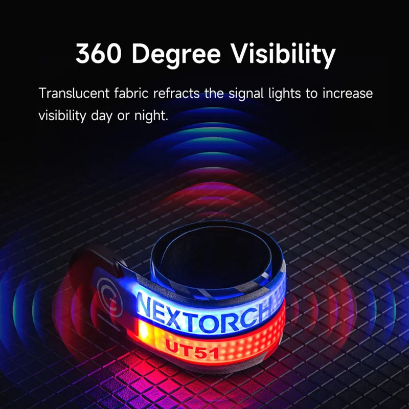 NEXTORCH UT51 360º Visibility Red-Blue Flashing Warning Bracelet / LED Light Slap Bracelet, 5 Lighting Modes,Direct Rechargeable