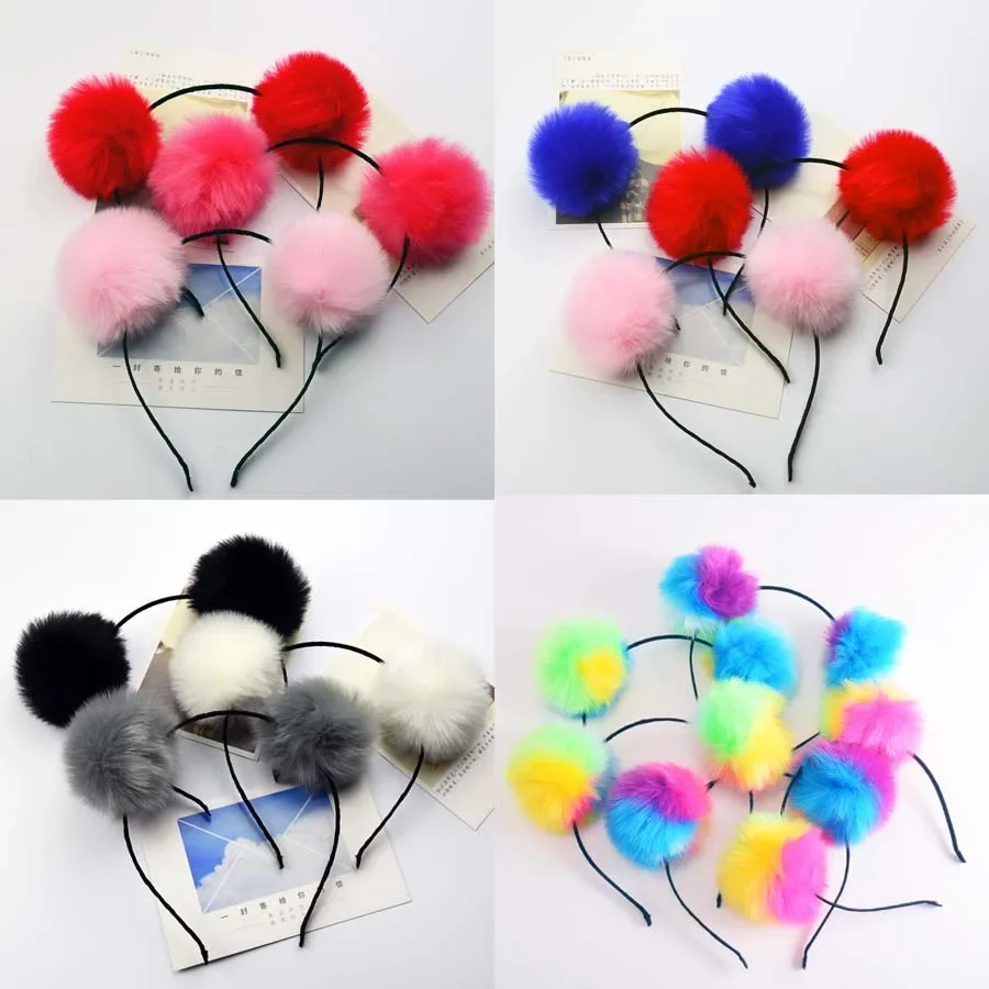 

10pcs Pompon Ball Headband Children Girls Princess Hairband Hair Accessory Birthday Headwear Fluffy Fur Easter Halloween