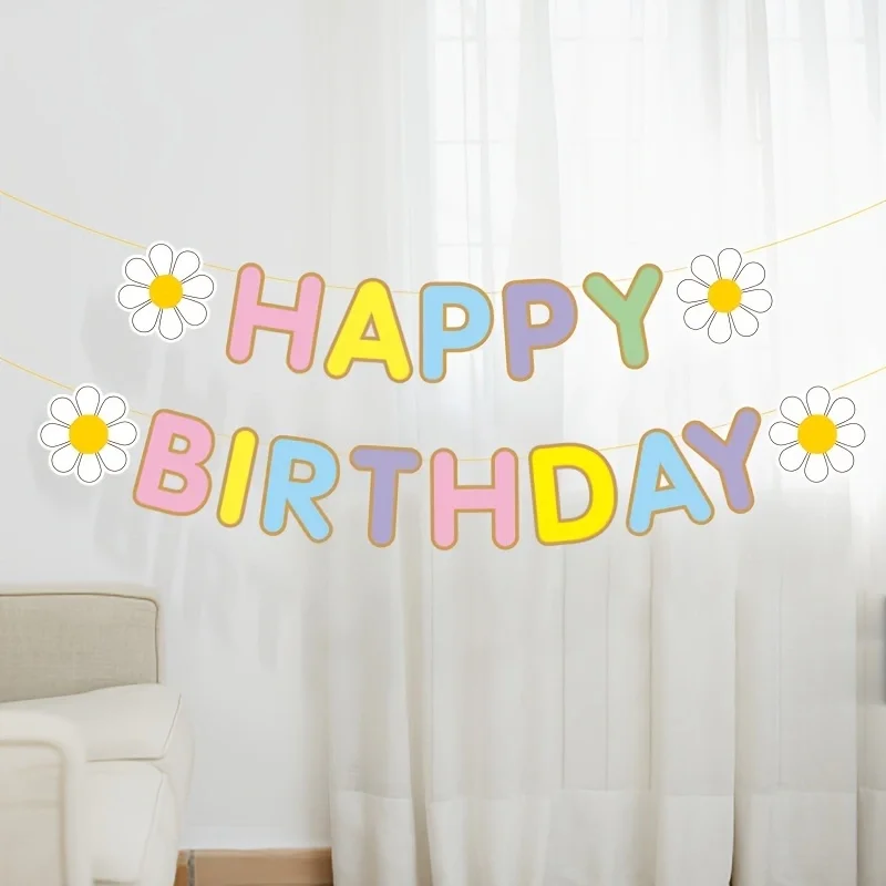 Little Daisy birthday flag, birthday party decoration, latte art scene arrangement, props, banner