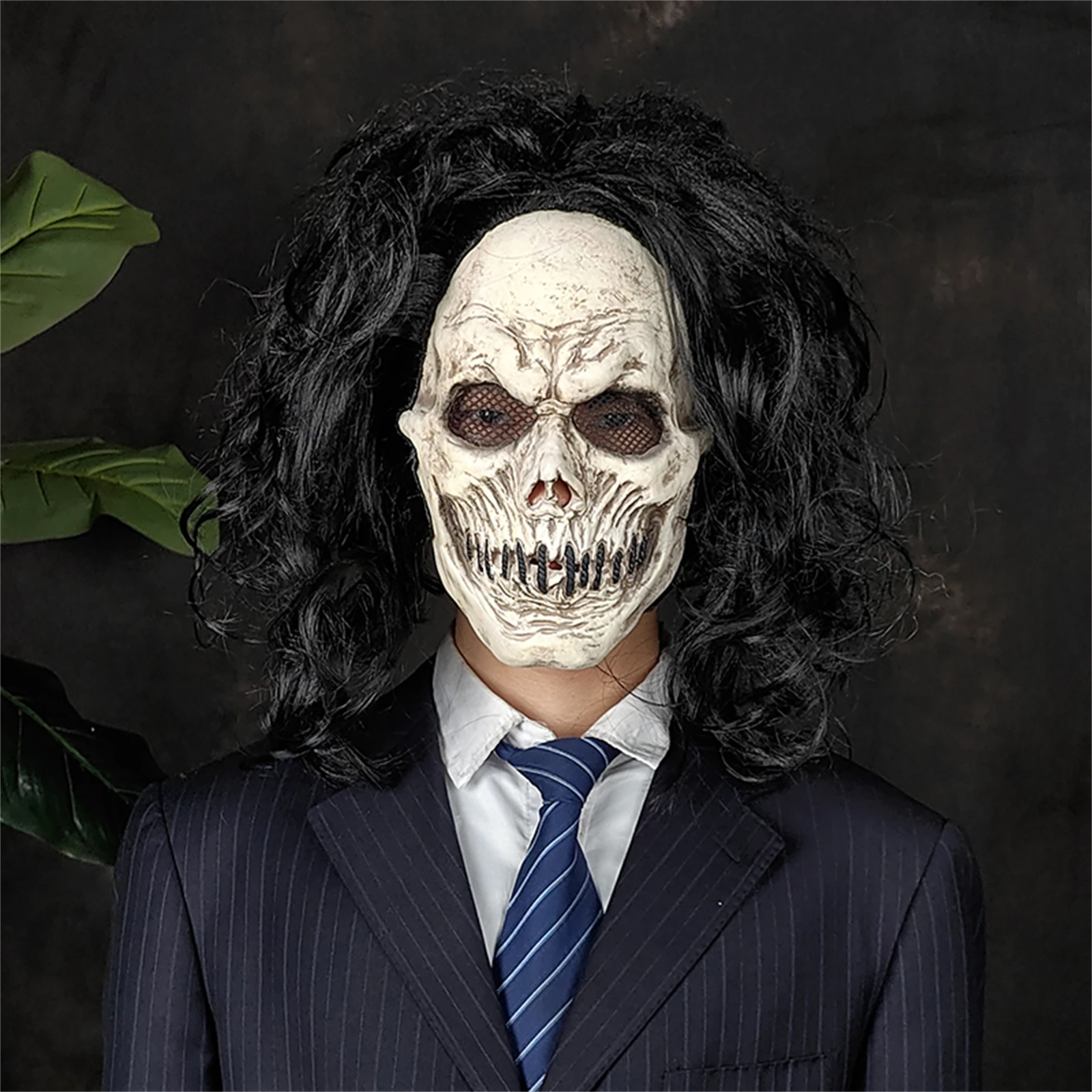 1PC Weißes Skelett Langes Haar Maske Latex Horror Headset Streich Gruseliges Kostüm Prop Party Dekoration