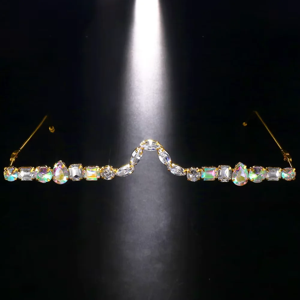Rave Geometric Rhinestone Eyeglasses Frames Face Decoration for Women 2026 Luxury Designer Crystal Face Jewelry Frames No Lenses