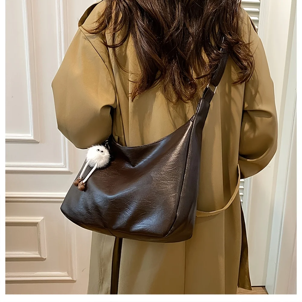 Vintage Umhängetasche für Damen 2026 Neues Modell [Mit Anhänger] Trendige Tragetasche Große Kapazität Modische Schultertasche für Pendler – Detail 2