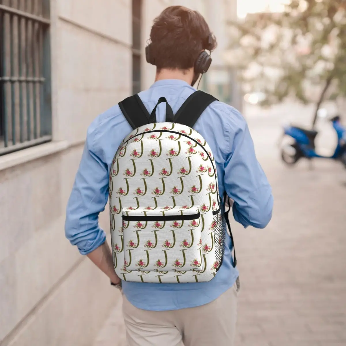 Bouquet Floral Initial - J Student Backpack School Bag Hiking Travel Daypack for Boys Girls Bookbag Shoulder Bags