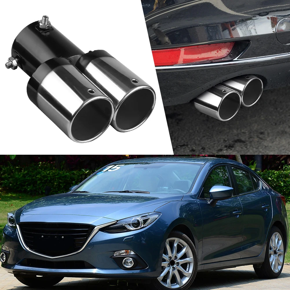 Dual Outlet Car Exhaust Tip Stainless Steel Sound Whistle Muffler Exhaust Pipe Universal Repairing Parts Auto Accessories