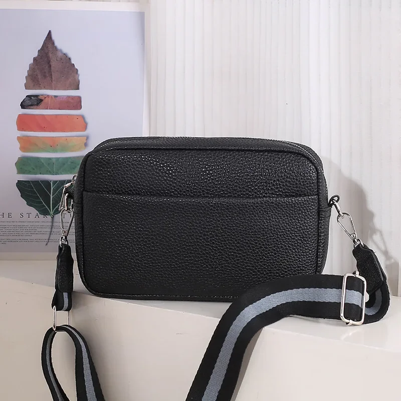 Lychee patterned women's crossbody bag 2024 new niche wide shoulder straps, fashionable simple single shoulder bag