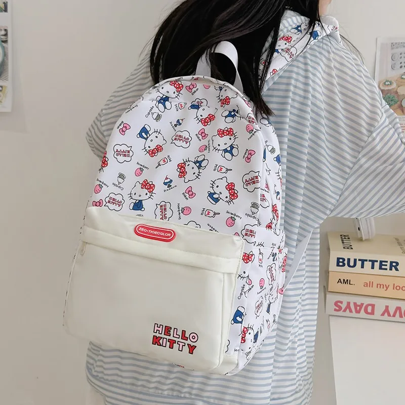 

New Hello Kitty Cartoon Print Backpack for Junior High School Girls Trendy Casual Double Shoulder Bag