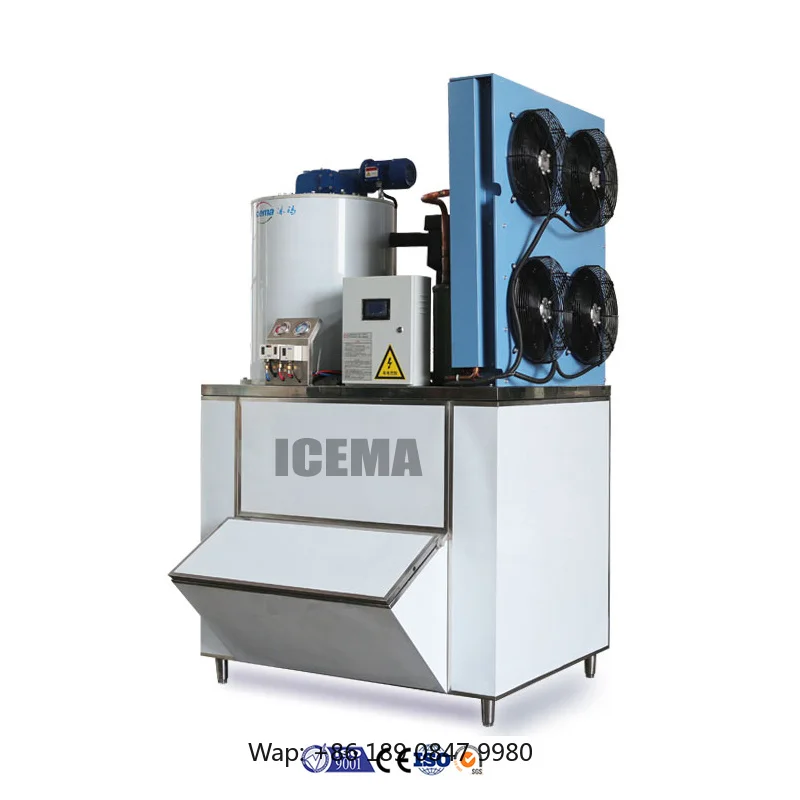 【Hot】Industrial 500kg 1 Ton Ice Flake Maker Machine with Emerson Compressor & PLC Components 50kg Ice Storage Capacity