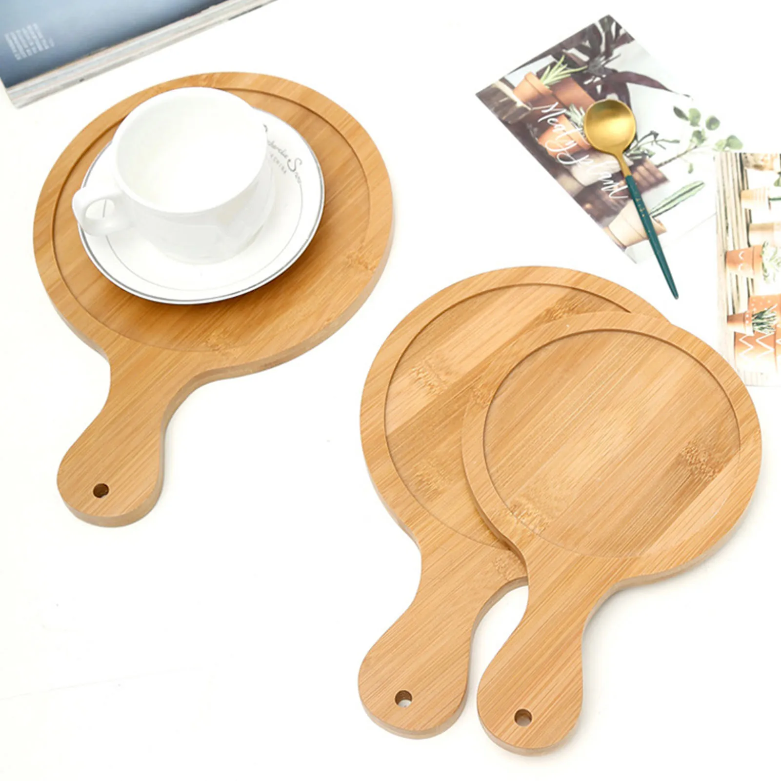 Bamboo Wood Pizza Tray Round Serving Plate Clear Texture Comfortable Hand Feeling Round Wooden Pizza Appetizers