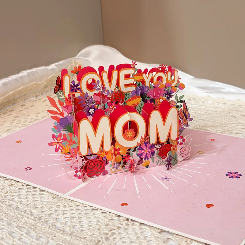 Paper Love 3D Love You Mom Tarjeta emergente para el día de la madre, para mamá, esposa, todas las ocasiones - Cubierta de 5" x 7" - Incluye sobre y etiqueta de nota