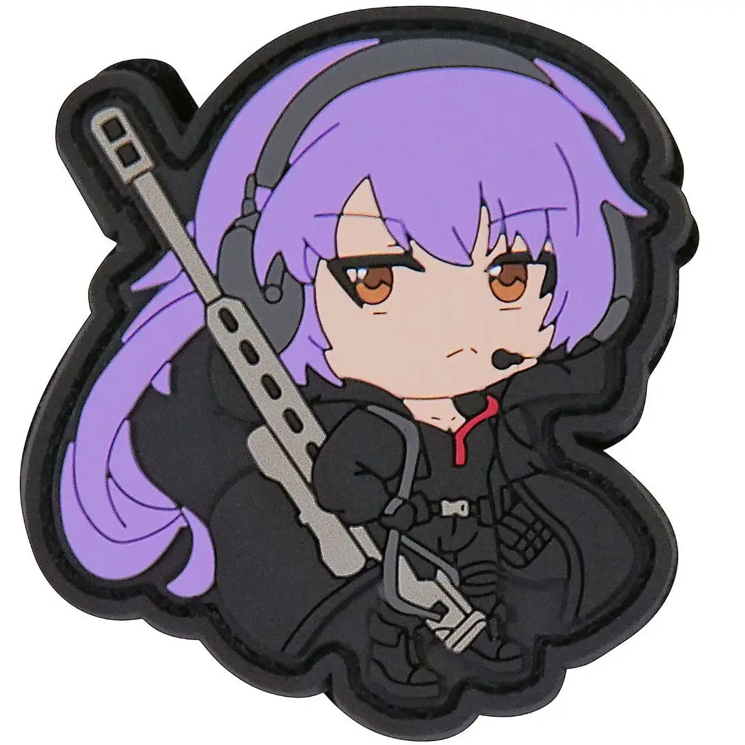 Low MOQ Custom PVC Patches Logo Personalized Design Sniper Chan Tactical Anime Girl Waifu Kawaii PVC Patch Hook and Loop