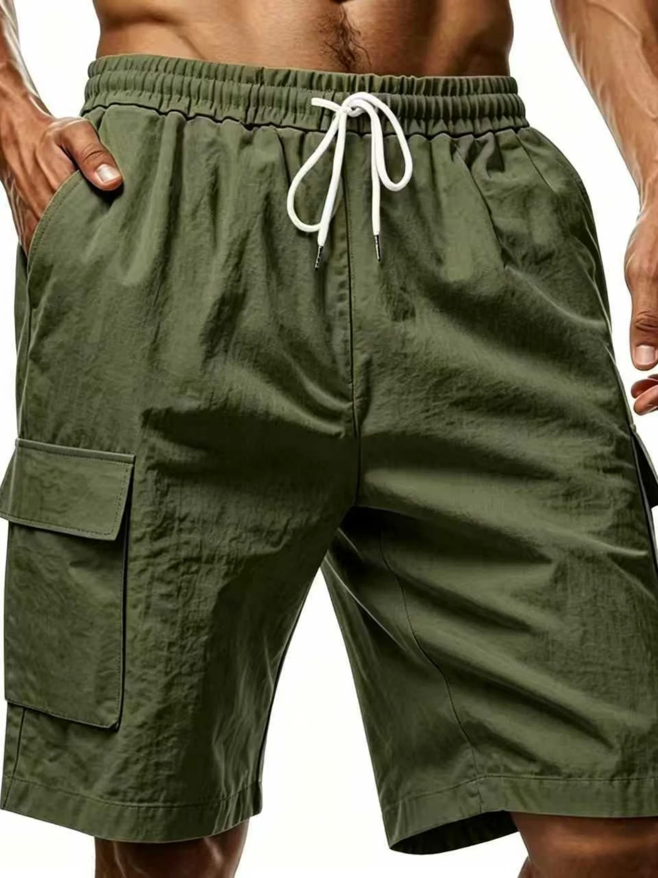 Sommer Neue Leinen-Atmungsaktive Baumwollähnliche Hose mit Kordelzug Elastischer Bund Einfarbig Schlichte Freizeit Allzweck Herren-Arbeitshose – Detail 5