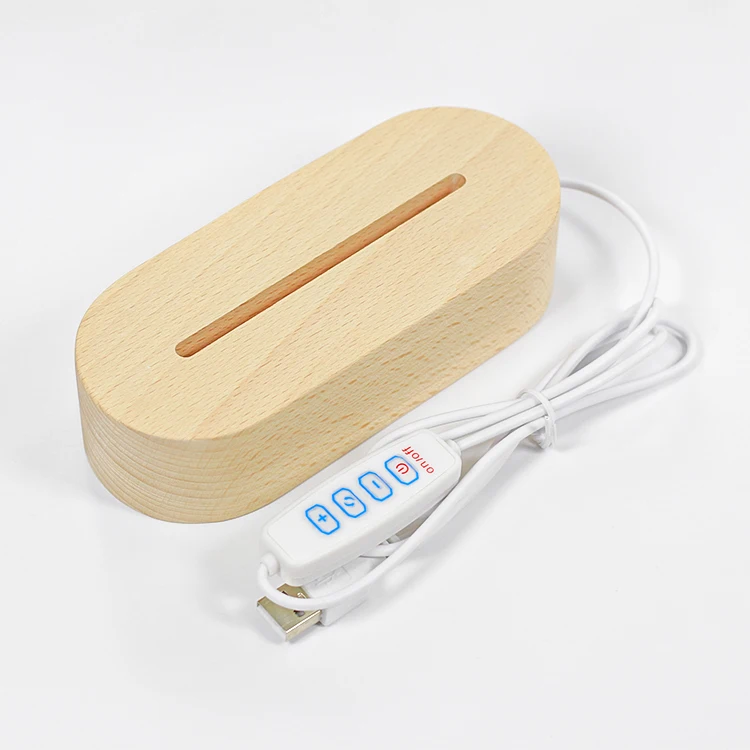 

New 3-Tone Oval Wooden Lamp Holder with 3D Crystal Ball Portable USB LED Night Light Remote Control Middle Sizes