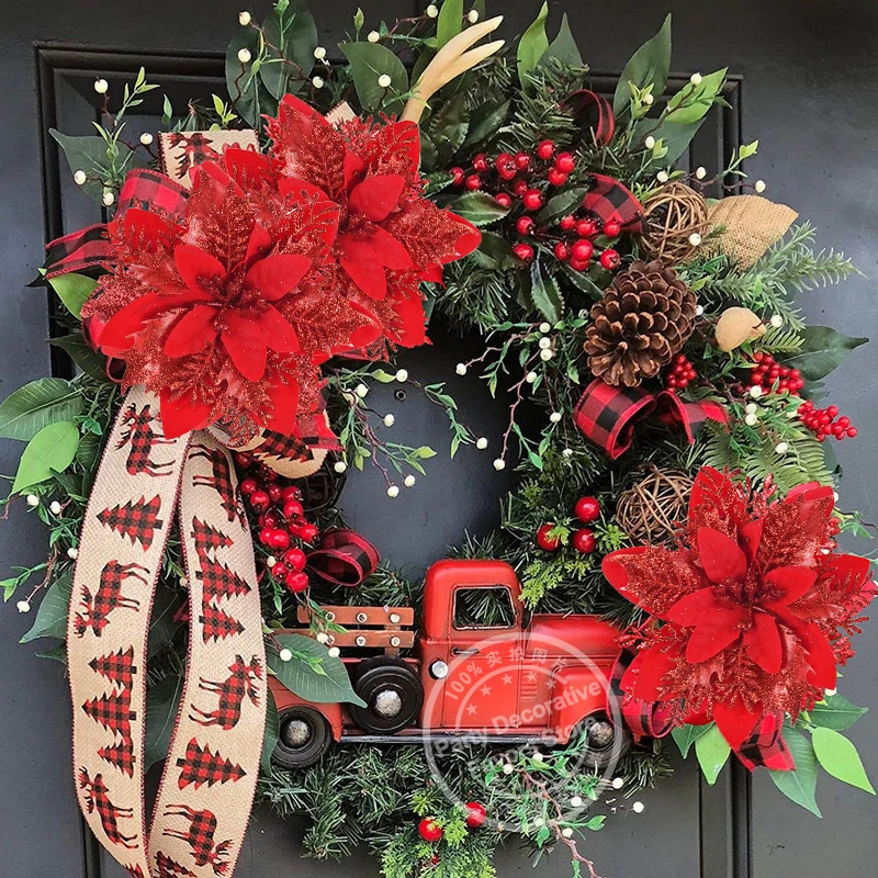 5/10 Stück 14CM Glitzer Künstliche Weihnachtsblumen Christbaumschmuck Frohe Weihnachten Dekorationen für Zuhause Neujahrsgeschenk Navidad – Detail 5