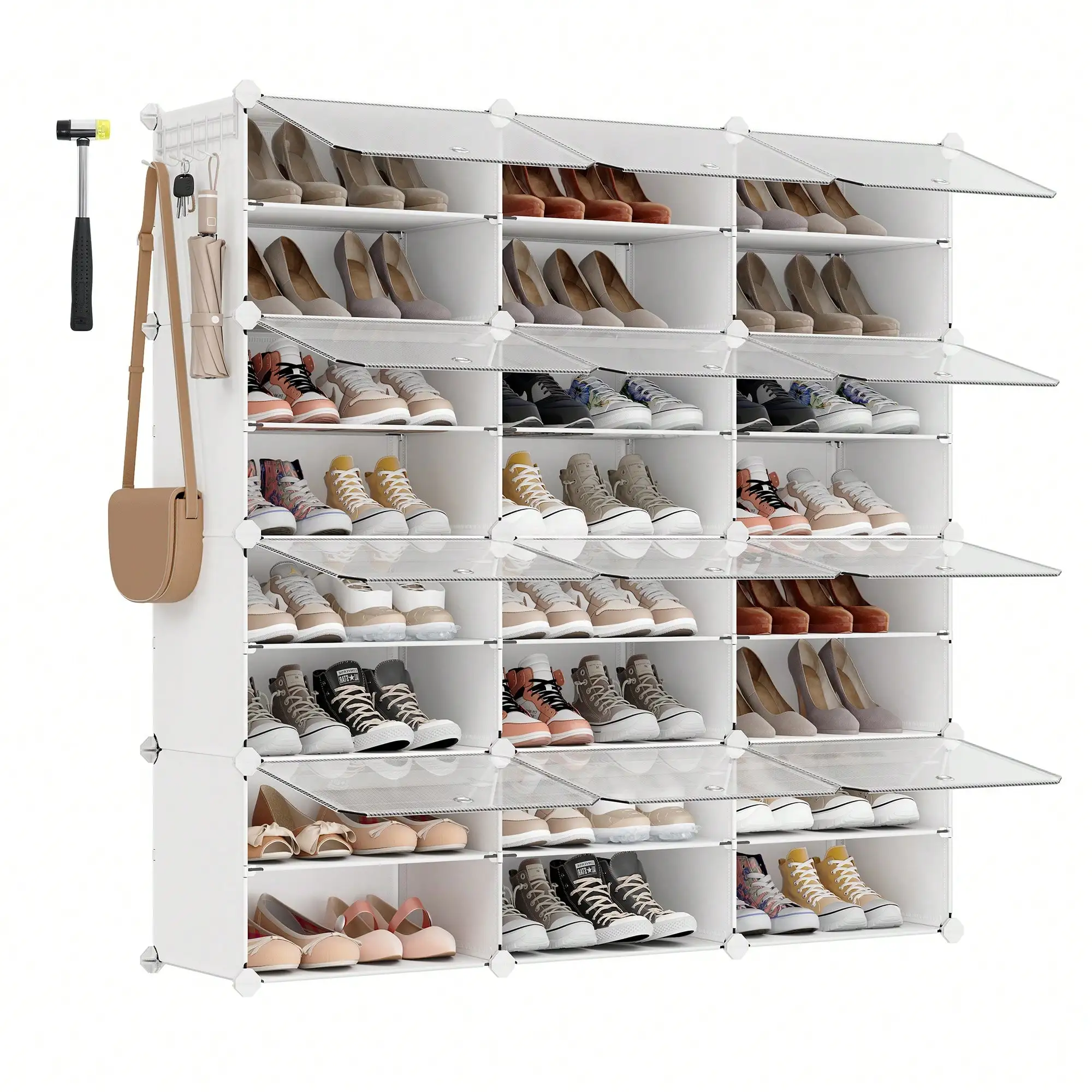 Modular 12-Cube Shoe Organizer with Doors Steel Frame Holds 48 Pairs White for Entryway Bedroom