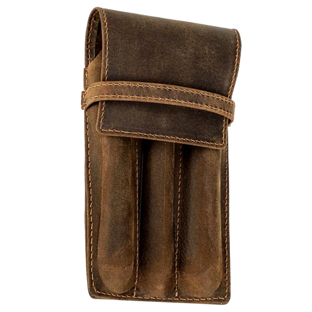 

1pc Bags Coffee Crazy Horse Sleeve for 3 Pens Storage Travel Lightweight Portable Pouch Fountain Pen Case Ballpoint Pen